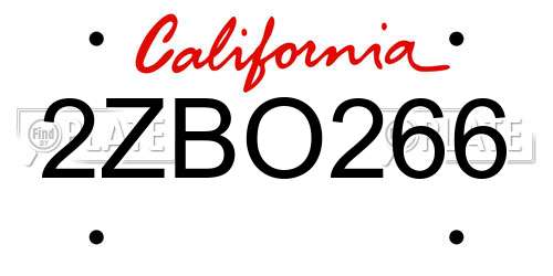 2ZBO266 California License Plate