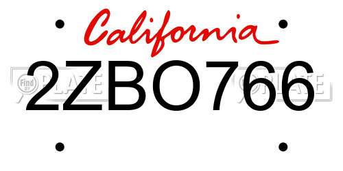 2ZBO766 California License Plate