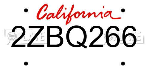2ZBQ266 California License Plate