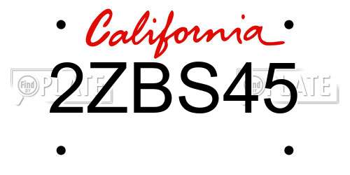 2ZBS45 California License Plate