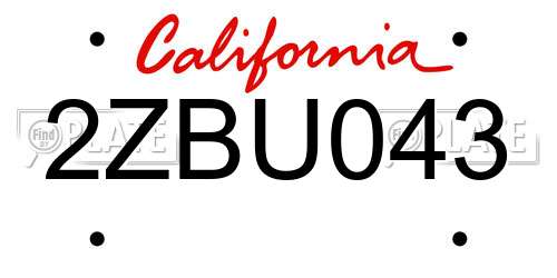 2ZBU043 California License Plate