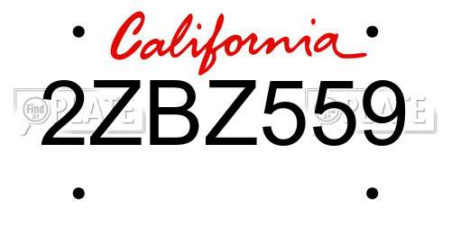 2ZBZ559 California License Plate