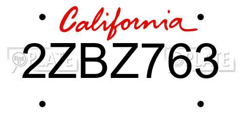 2ZBZ763 California License Plate