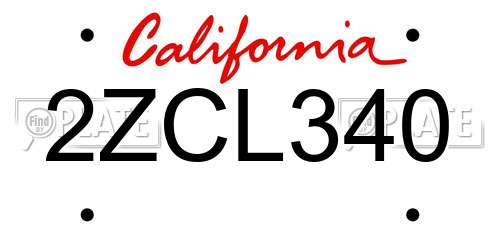 2ZCL340 California License Plate