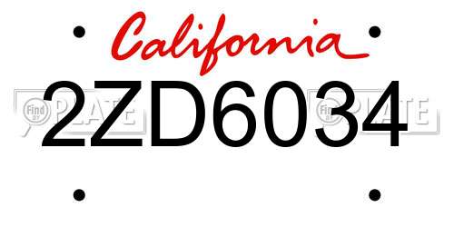 2ZD6034 California License Plate