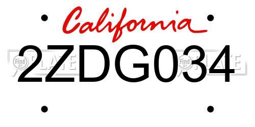 2ZDG034 California License Plate