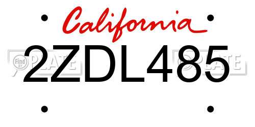 2ZDL485 California License Plate