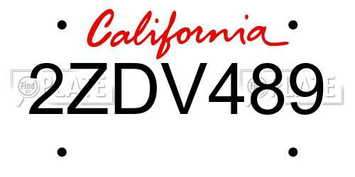 2ZDV489 California License Plate