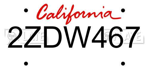 2ZDW467 California License Plate