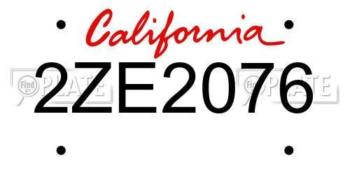 2ZE2076 California License Plate