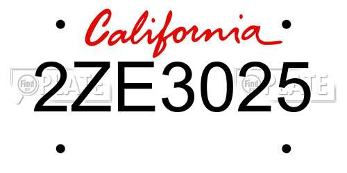 2ZE3025 California License Plate