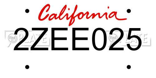 2ZEE025 California License Plate