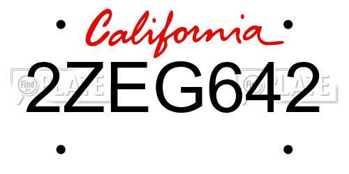 2ZEG642 California License Plate