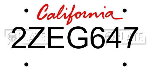 2ZEG647 California License Plate