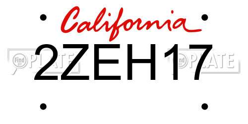 2ZEH17 California License Plate