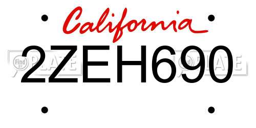 2ZEH690 California License Plate