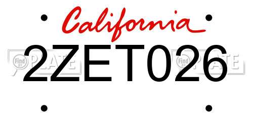 2ZET026 California License Plate