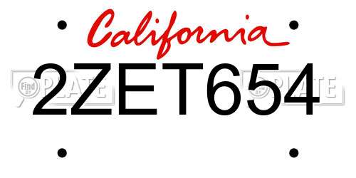 2ZET654 California License Plate