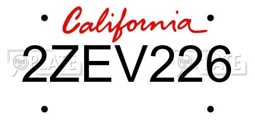 2ZEV226 California License Plate