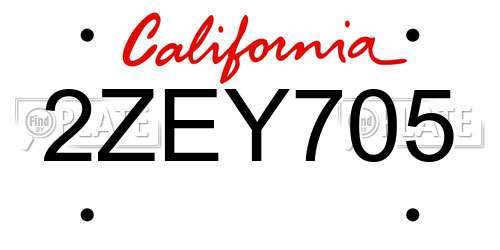 2ZEY705 California License Plate