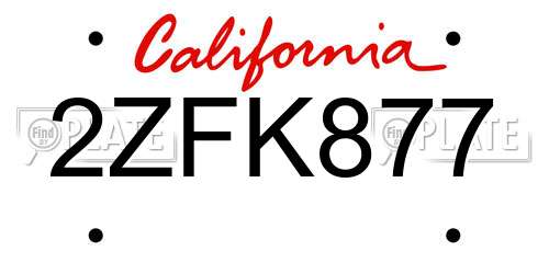 2ZFK877 California License Plate