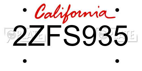 2ZFS935 California License Plate