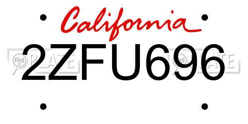 2ZFU696 California License Plate