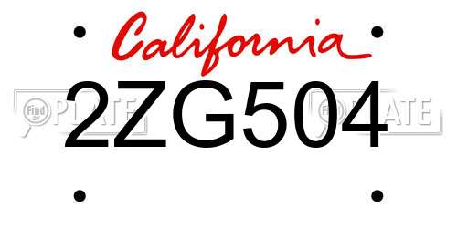2ZG504 California License Plate