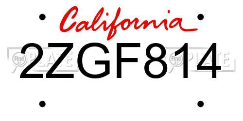 2ZGF814 California License Plate