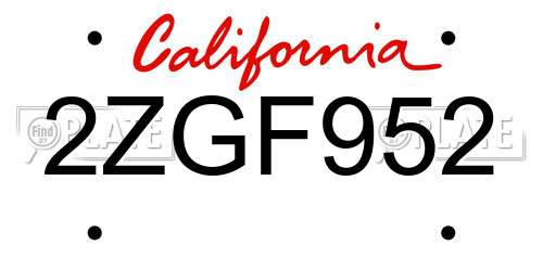 2ZGF952 California License Plate