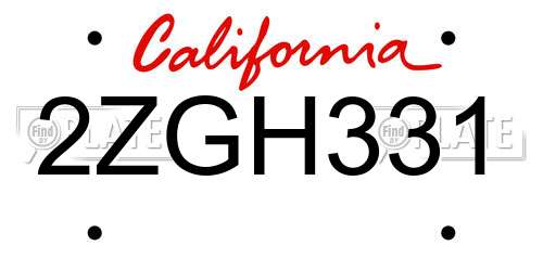 2ZGH331 California License Plate