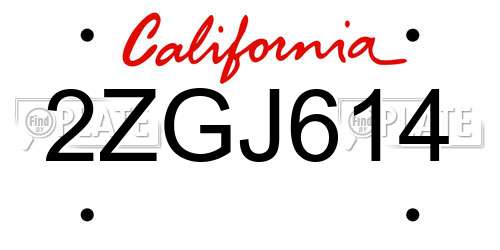 2ZGJ614 California License Plate