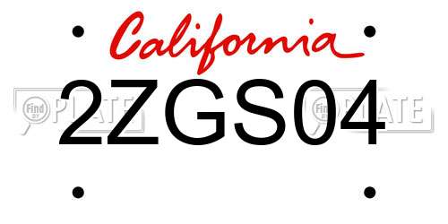2ZGS04 California License Plate