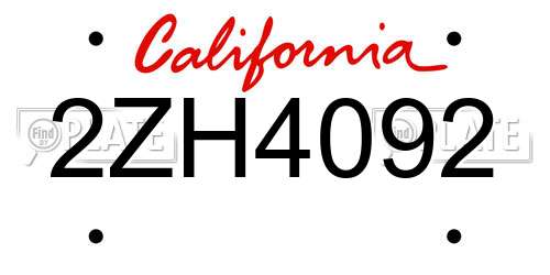 2ZH4092 California License Plate