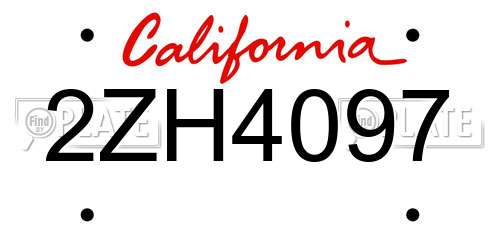 2ZH4097 California License Plate
