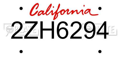 2ZH6294 California License Plate