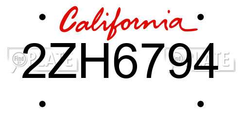 2ZH6794 California License Plate