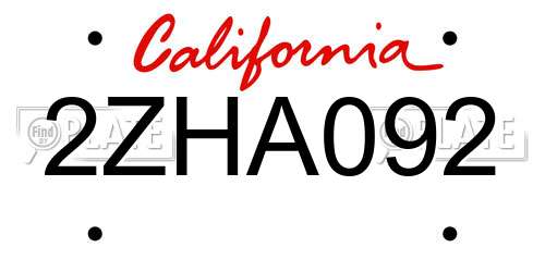 2ZHA092 California License Plate