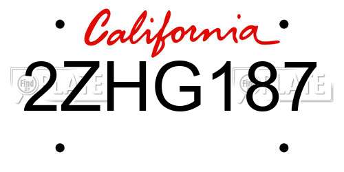 2ZHG187 California License Plate