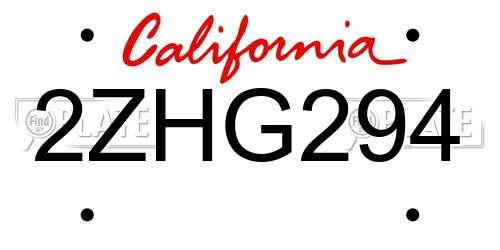 2ZHG294 California License Plate