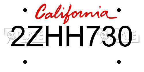 2ZHH730 California License Plate