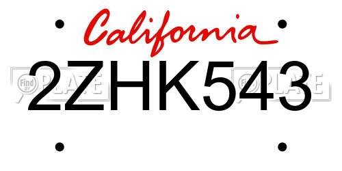 2ZHK543 California License Plate