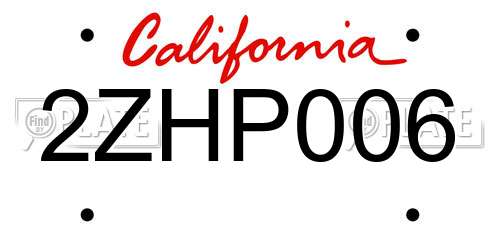 2ZHP006 California License Plate