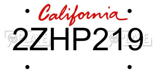 2ZHP219 California License Plate