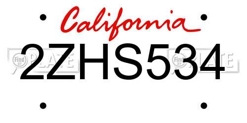 2ZHS534 California License Plate