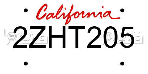 2ZHT205 California License Plate