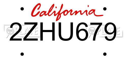 2ZHU679 California License Plate