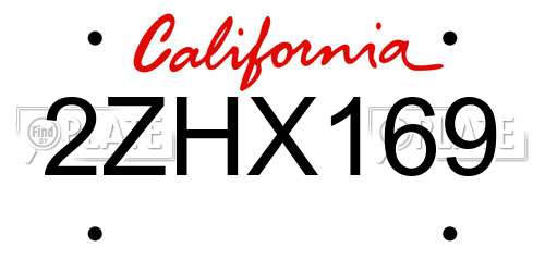 2ZHX169 California License Plate