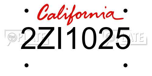 2ZI1025 California License Plate