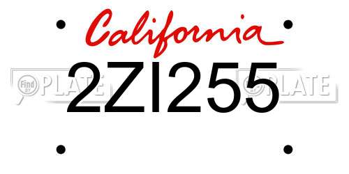 2ZI255 California License Plate